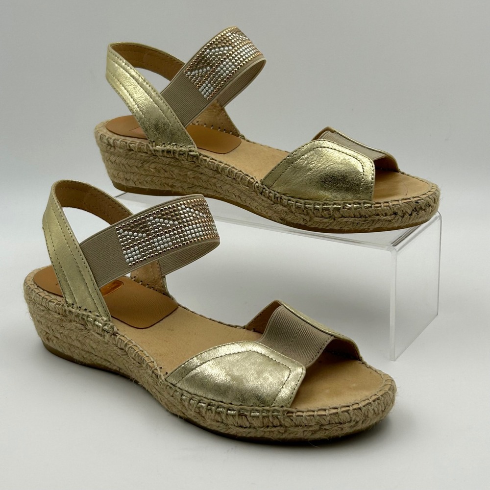 Kanna Espadrille Wedge Sandals Womens 38 Gold Metallic Beaded Boho Summer‎ Chic